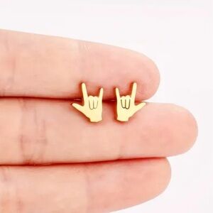 BOGO! I Love You hand sign Earrings in Gold color - Boutique NEW